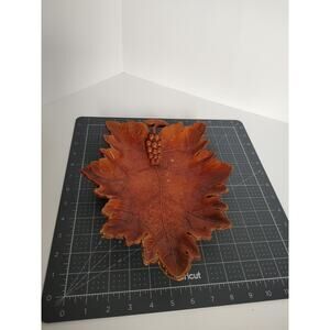 Vtg MCM 1956 Multi Products Inc. USA Faux Wood Leaf Tray Dish Nut Dish Berries